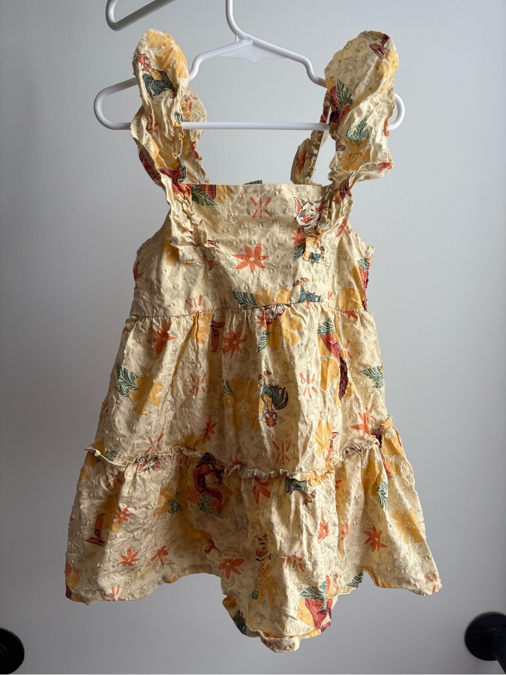Disney Moana 2 Yellow Floral Ruffle-Strap Casual Dress, Toddler, NEW